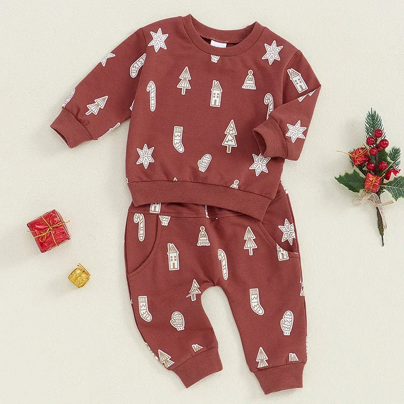 Boy's 2-Piece Christmas Holiday Print Sweatshirt & Pants Sets