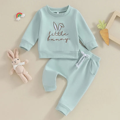 Girl's Easter Bunny Embroidered Sweatshirt & Pants Sets