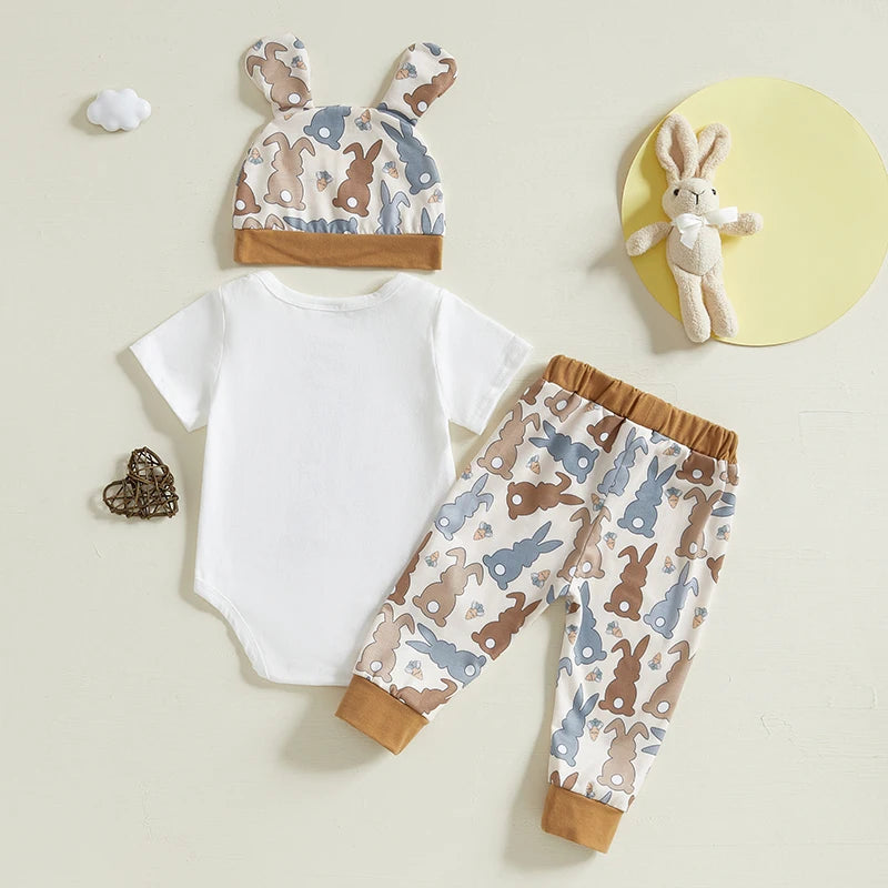 Girl's & Boy's Easter Bunny Romper Pants Hat & Rabbit Ears Set