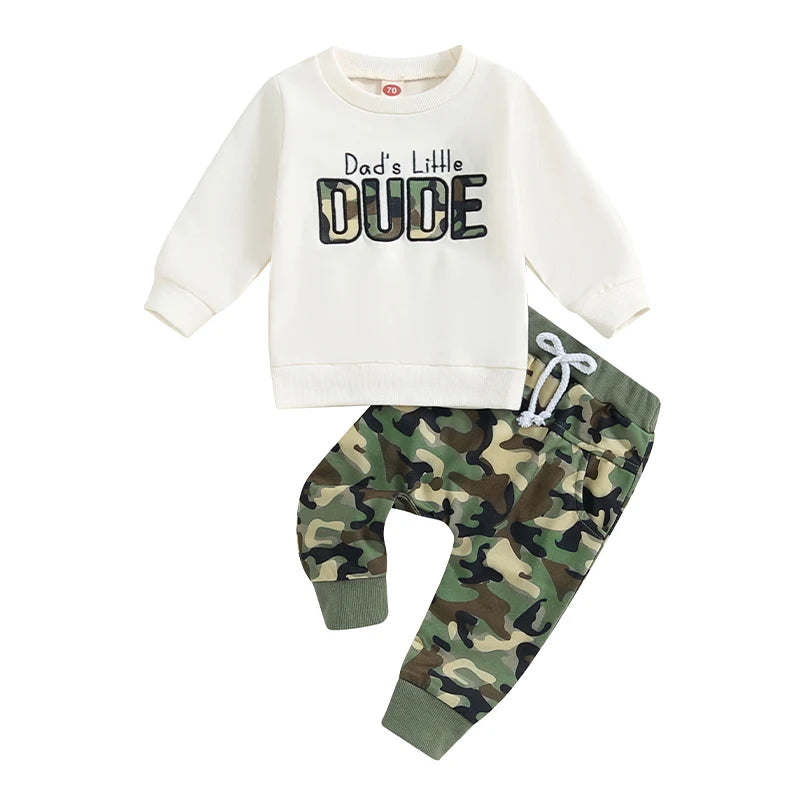 2-Piece Fall Outfits! Boy’s Long Sleeve Embroidered Sweatshirt & Pants Sets