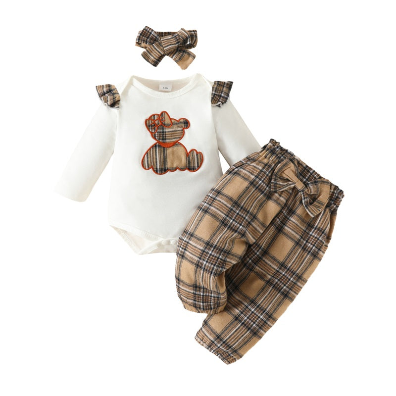 3-Piece Fall Outfits! Girl’s Long Sleeve Rompers, Pants & Headband Sets