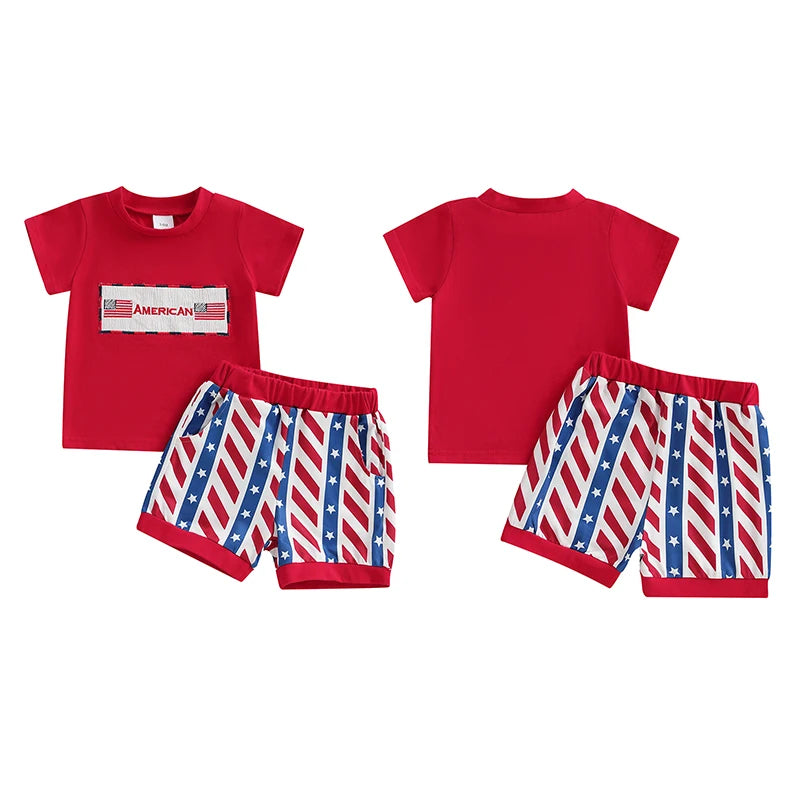 Boy's 2-Piece 4th of July T-Shirts & USA Flag Shorts Sets