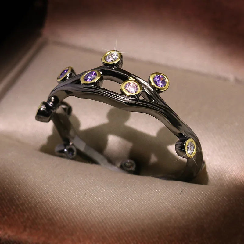 Zircon Branch Black & Gold Rings