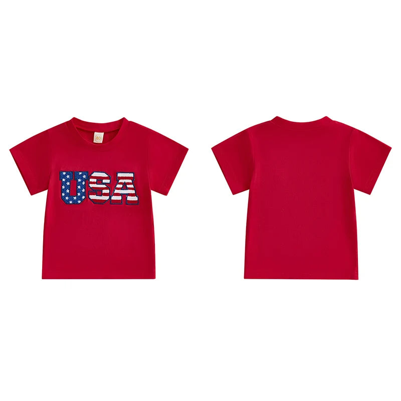Boy's Embroidered USA 4th of July T-Shirts
