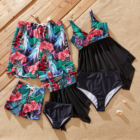 Family Matching! Floral Mesh Tankini Swimsuit & Trunks