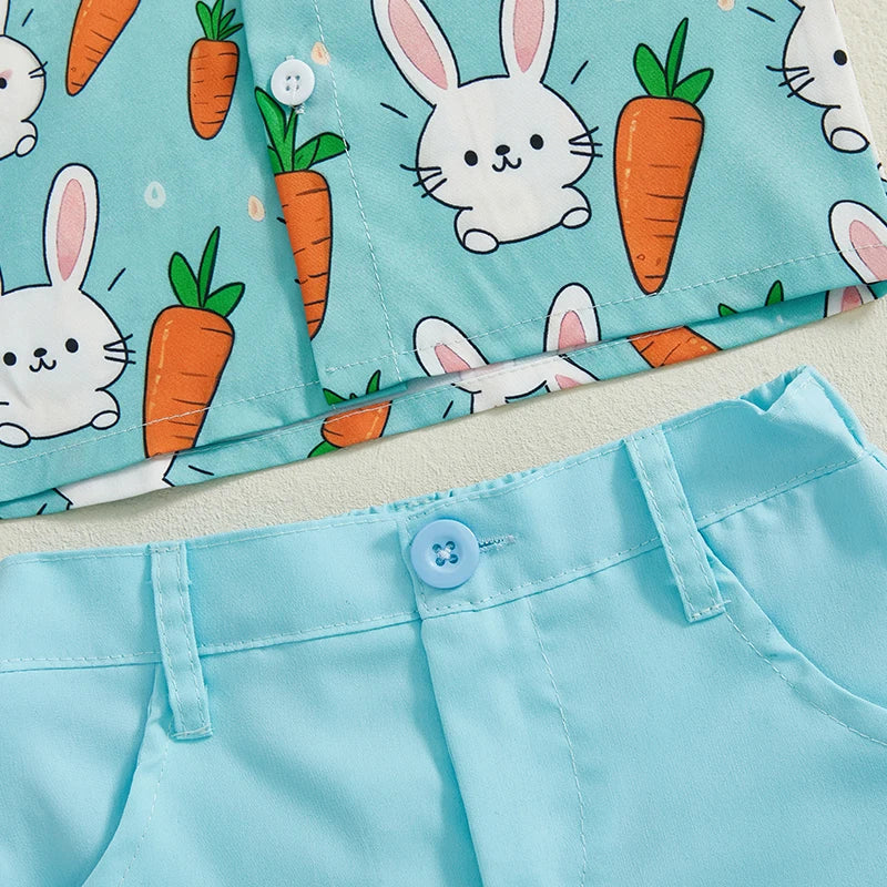Boy's Easter Rabbit Carrot Button-up Shirts Shorts Set