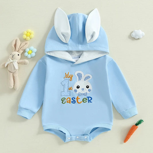 Girl’s Long Sleeve Easter Bunny Embroidered Sweatshirt Rompers