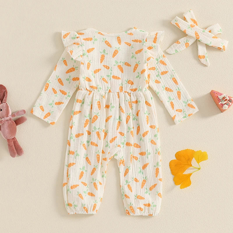 Girl's Easter Carrot/Bunny Jumpsuit & Headband