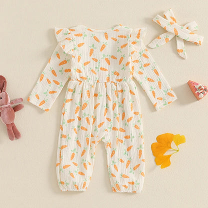 Girl's Easter Carrot/Bunny Jumpsuit & Headband