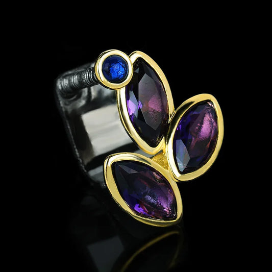 Ring Natural Amethyst Rings Black & Gold Style Rings To Men's Ring