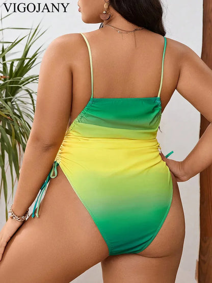 High Cut Push Up One Piece Plus Swimsuit