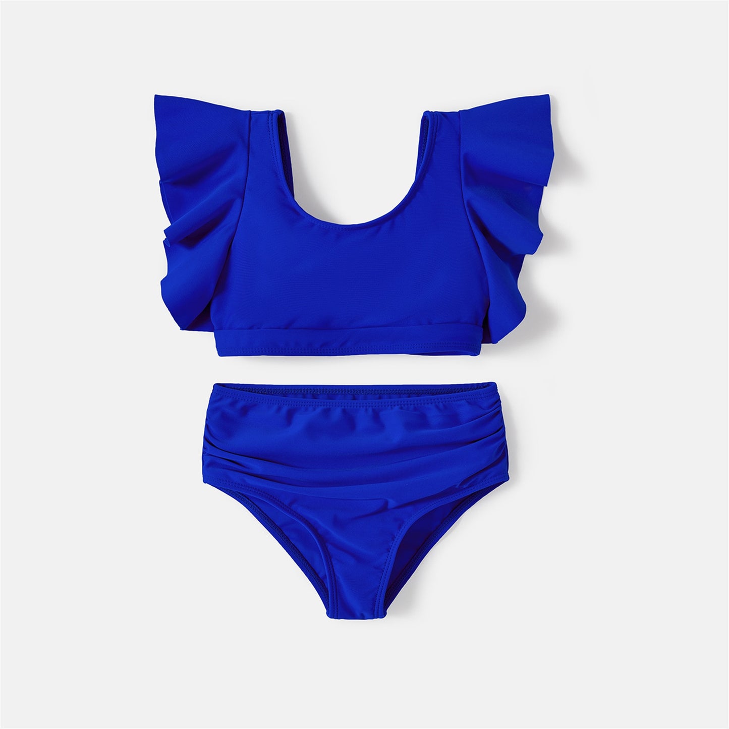 Family Matching! Solid Blue Ruffle Bikini Swimsuits & King/Prince Trunks