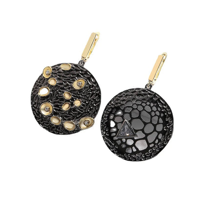 Earrings Round Asymmetric Earrings Black & Gold Style Stud Earrings