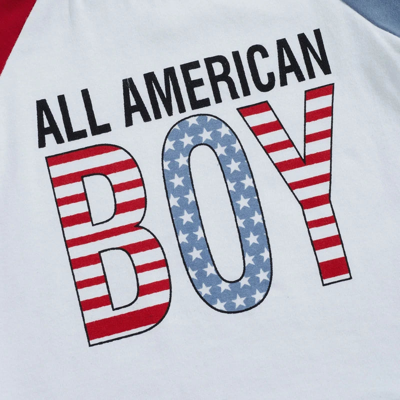 Boy's 2-Piece Independence Day "All American Boy" T-shirt with Stars & Stripes Shorts Sets