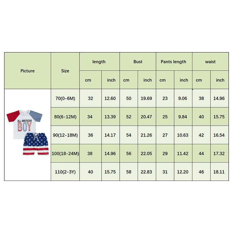 Boy's 2-Piece Independence Day "All American Boy" T-shirt with Stars & Stripes Shorts Sets