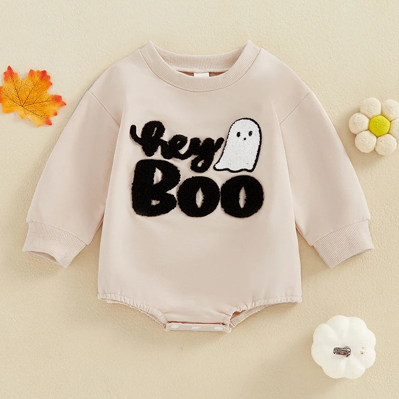 Girl's & Boy's Embroidered *hey BOO* Halloween Ghost Sweatshirt Onesies