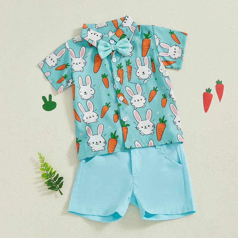 Boy's Easter Rabbit Carrot Button-up Shirts Shorts Set