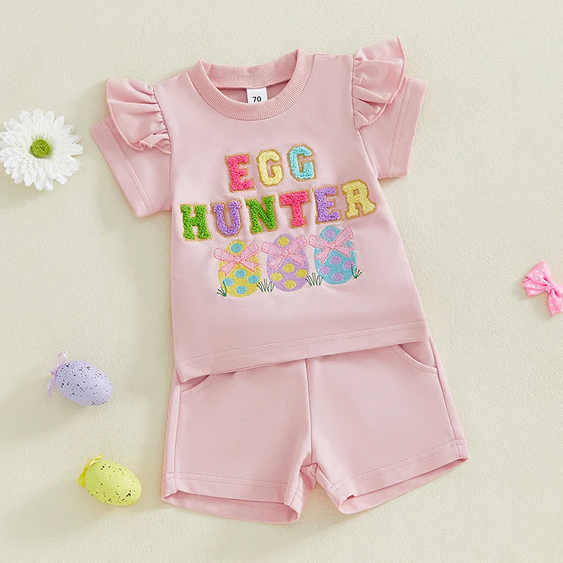 Girl's 2-Piece Embroidered Easter Egg T-Shirt & Shorts Sets