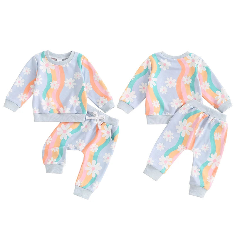 2-Piece Fall / Winter Outfits! Girl’s Colorful Daisy Sweatshirt & Pants Sets