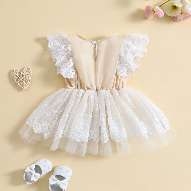 Girl's Floral Ruffled Tulle Easter Romper Dress