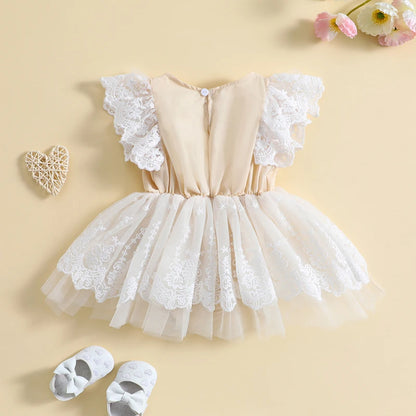 Girl's Floral Ruffled Tulle Easter Romper Dress