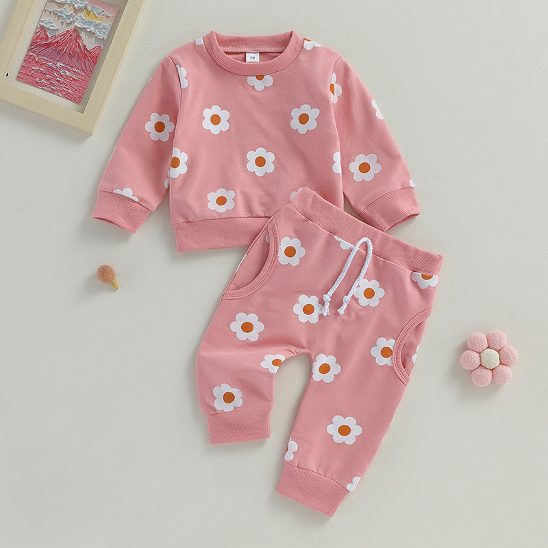 2-Piece Fall Outfits! Girl’s Long Sleeve Flower Sweatshirt & Pants Sets