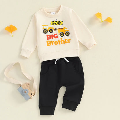 2-Piece Family Matching! Boy's "Big Brother" Trucks Sweatshirt & Pants Sets