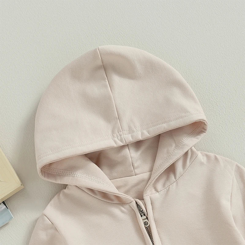 Boy's & Girl's Solid Hooded Zip Jackets