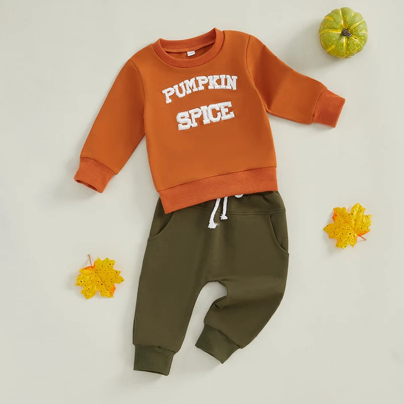 2-piece Sets! Girl's & Boy's Embroidered Fall *Pumpkin Spice* Sweatshirt & Sweatpants