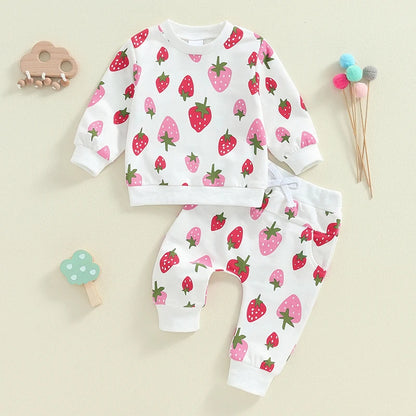 2-Piece Fall / Winter Outfits! Girl’s Strawberry Long Sleeve Shirt & Pants Sets