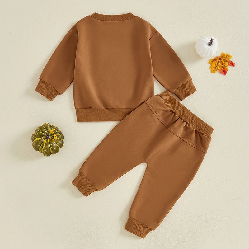 2-Piece Halloween Outfits! Boy’s Long Sleeve Embroidered Sweatshirt & Pants Sets