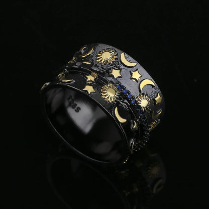 Moon Star Sun Black & Gold Style Rings