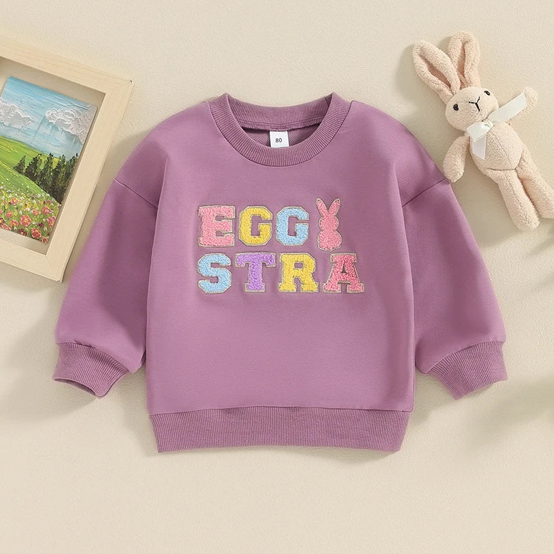 Girl's & Boy's Fuzzy Embroidered Easter Bunny Tops