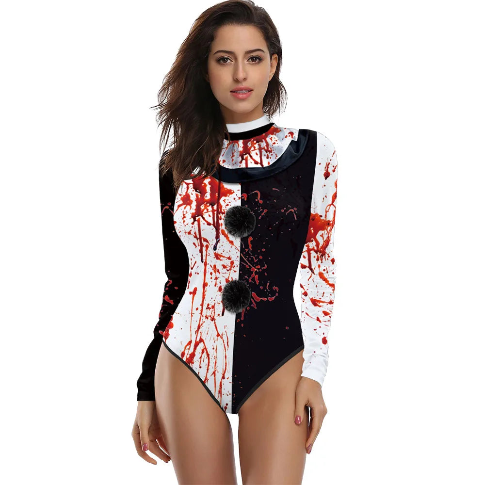 Halloween Costumes! Womens Clown Jester Cosplay Bodysuits