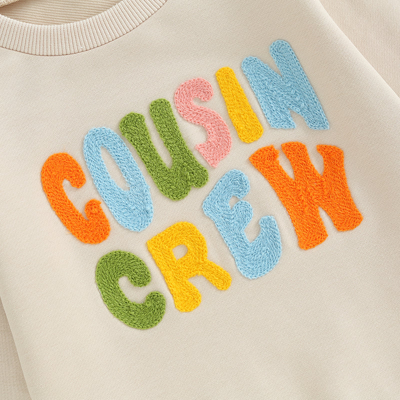 Boy's & Girl's Embroidered "Cousin Crew" Fuzzy Letter Sweatshirts