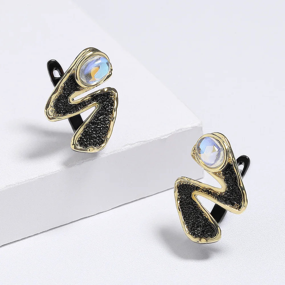 Moonlight Zircon Black & Gold Style Earrings