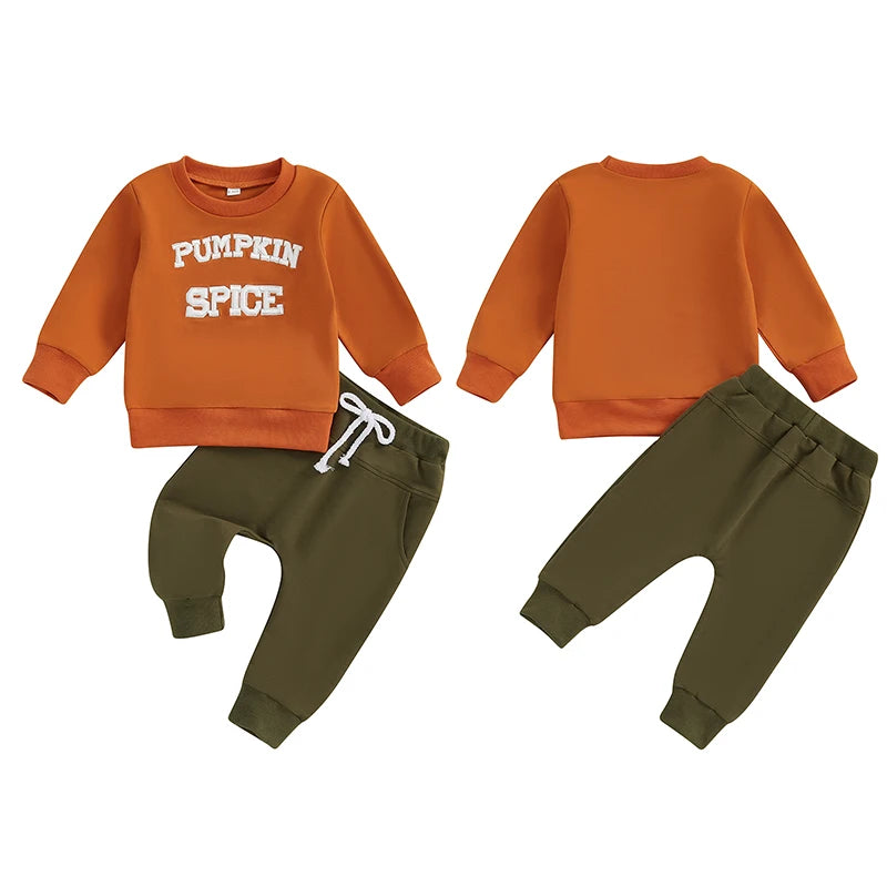 2-piece Sets! Girl's & Boy's Embroidered Fall *Pumpkin Spice* Sweatshirt & Sweatpants