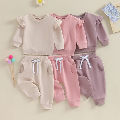 2-Piece Fall / Winter Outfits! Girl’s Ruffled Sweatshirt & Drawstring Pants Sets