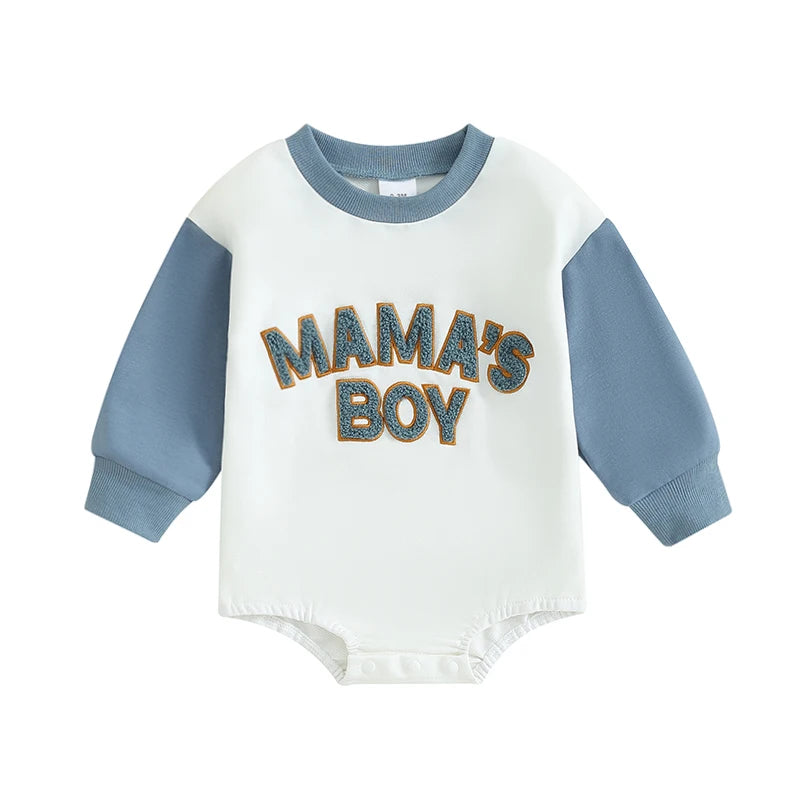 Boy's Long Sleeve "Mama's Boy" Sweatshirt Rompers