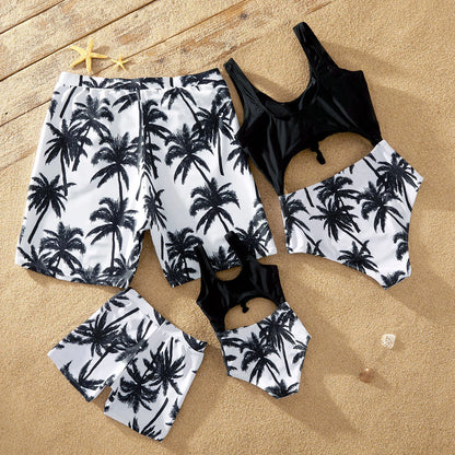 Family Matching! Family Look Coconut Tree Print One-piece Matching Swimwears