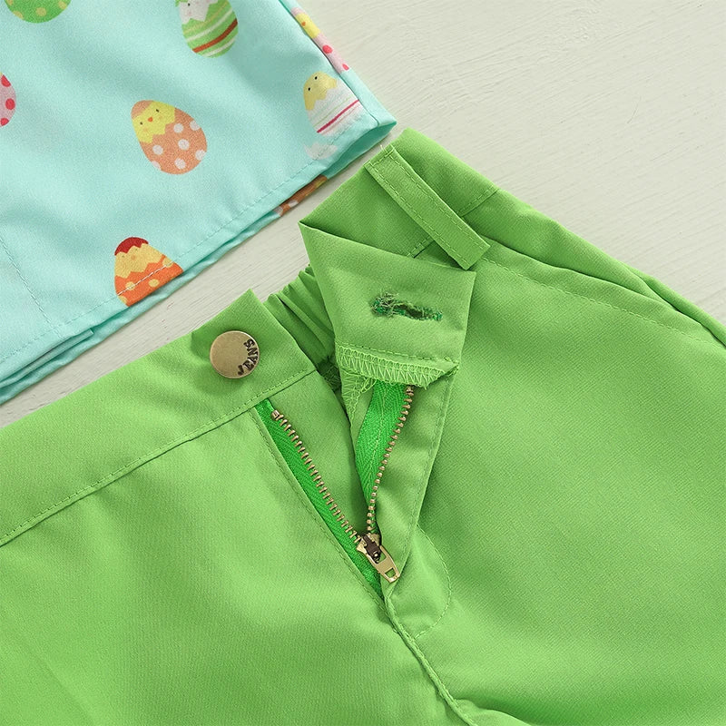 Boy's 2-Piece Easter Bunny/Egg/Carrot Bow-Tie Button Up Polos & Shorts Sets