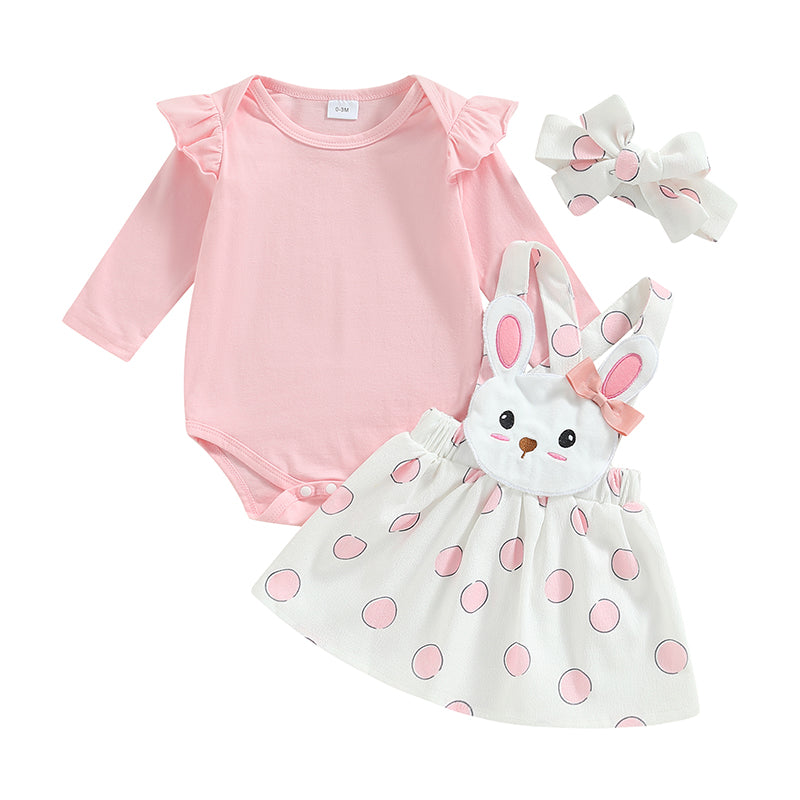 Girl's Onesie, Easter Bunny Suspender Skirt & Bow Headband Sets