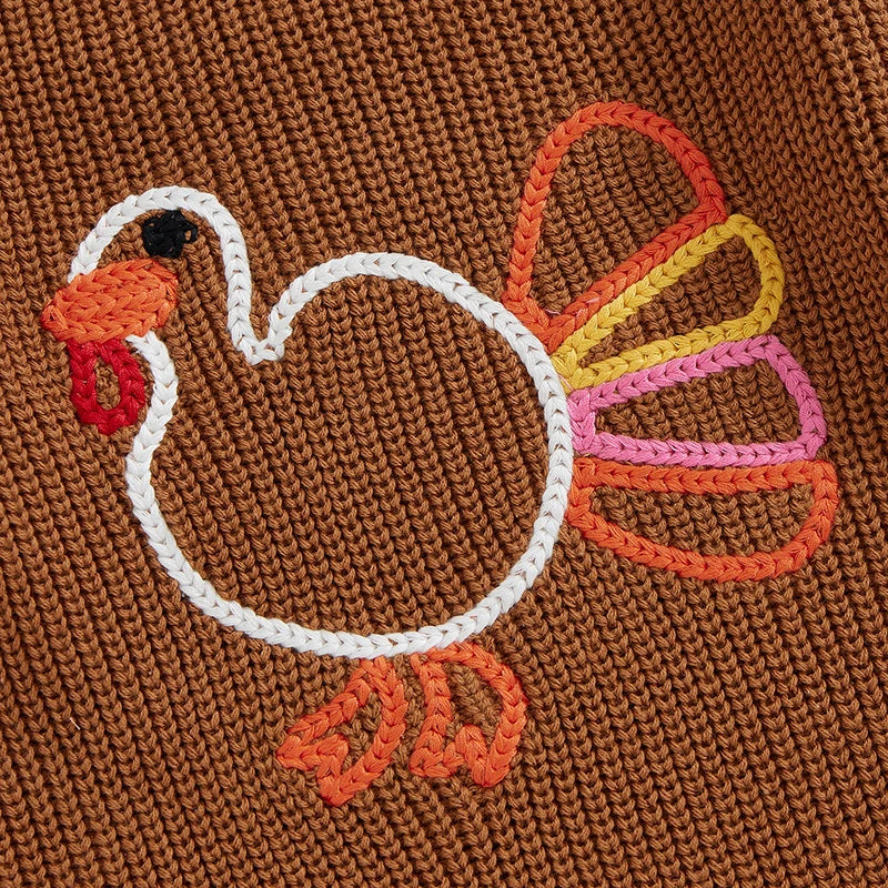 Girl's & Boy's Embroidered Thanksgiving Turkey Sweater Onesies