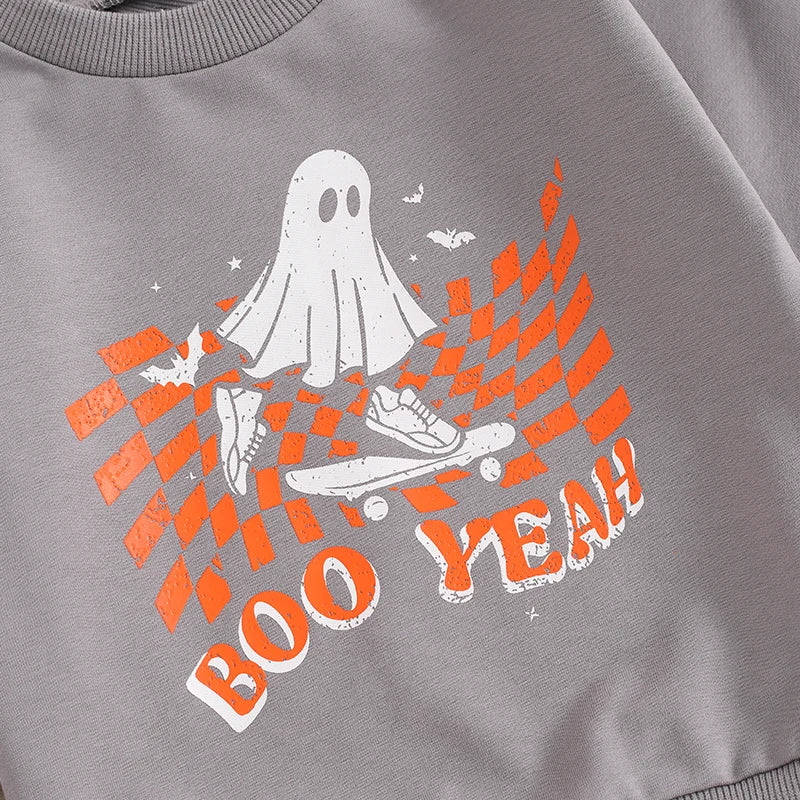 2-Piece Halloween Outfits! Boy’s Long Sleeve Ghost Sweatshirt & Pants Sets