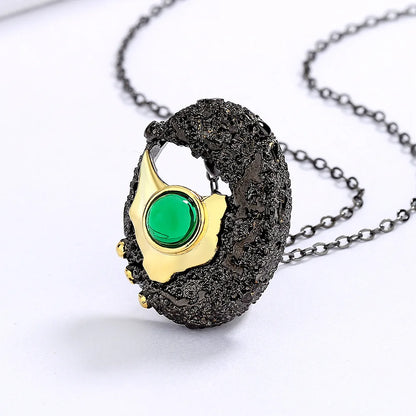 Necklaces Black & Gold Style Pendant Green Zircon Chain