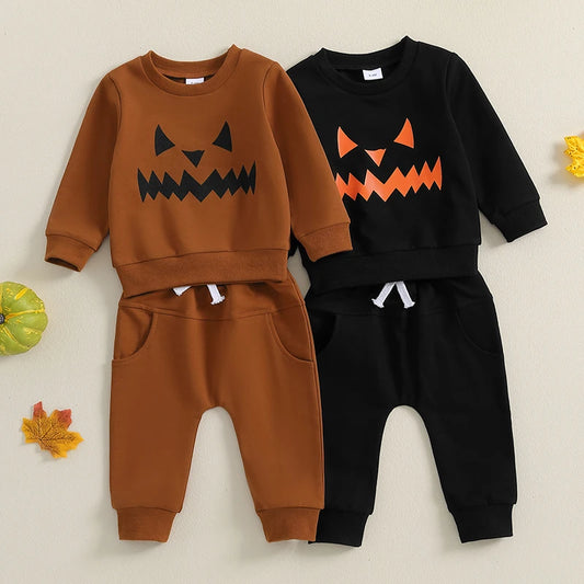 2-piece Halloween Sets! Girl's & Boy's Scary Pumpkin Sweatshirt & Sweatpants