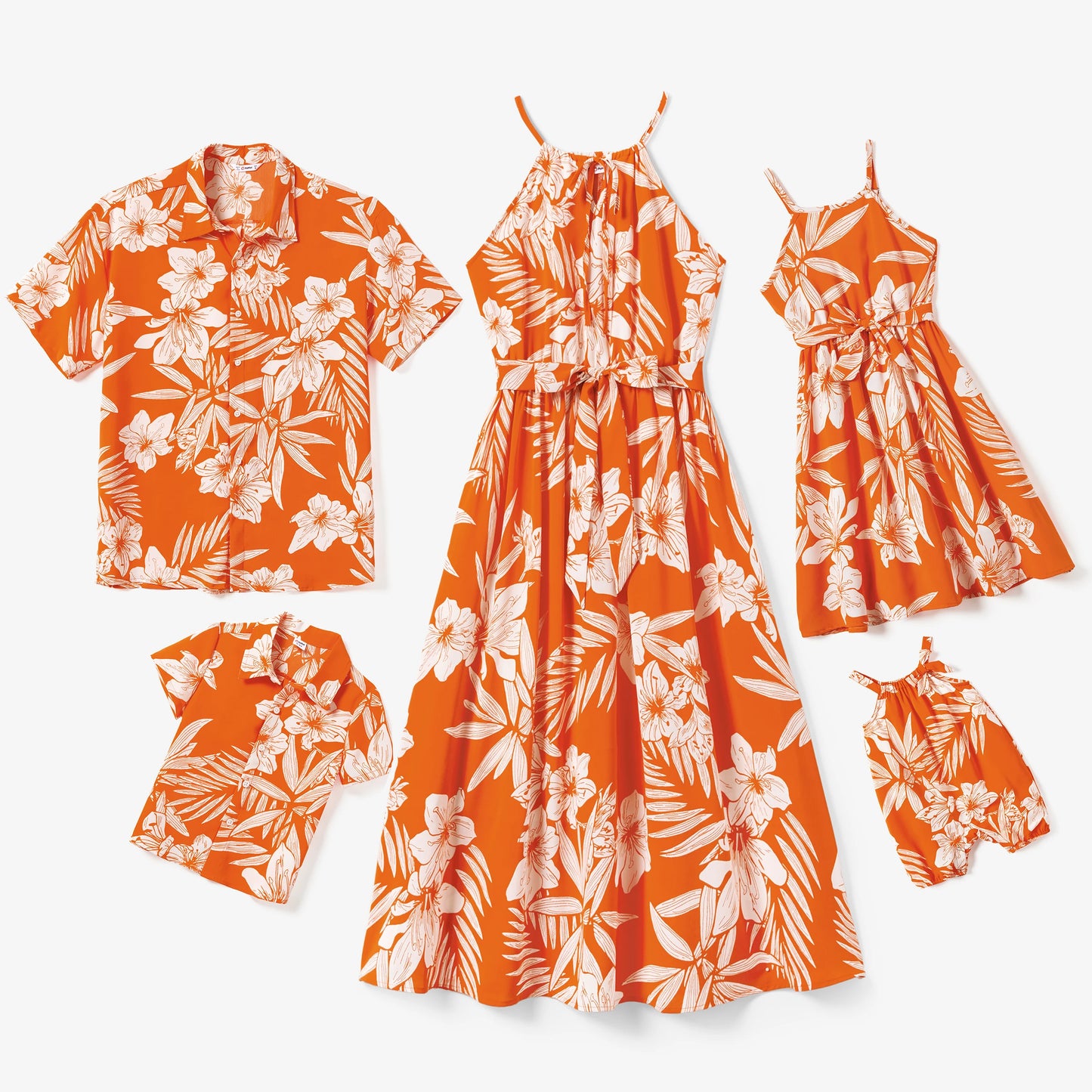 Family Matching! Orange Button-Up Hawaiian Style Shirts, Dresses & Rompers