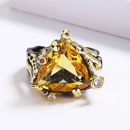 Triangle Citrine Zircon Black & Gold Series Ring