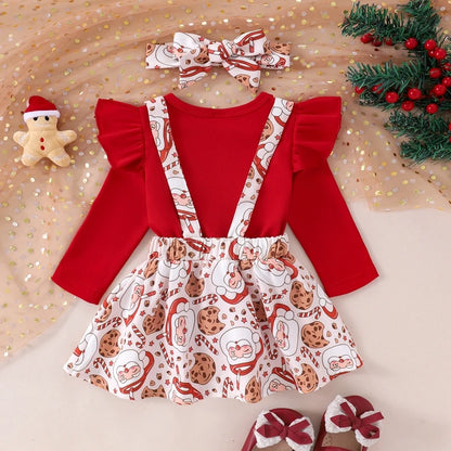 Girl's 3-Piece Holiday 3-Piece Ruffled Onesie, Santa/Pumpkin/Turkey Suspender Skirts & Bow Headband Sets