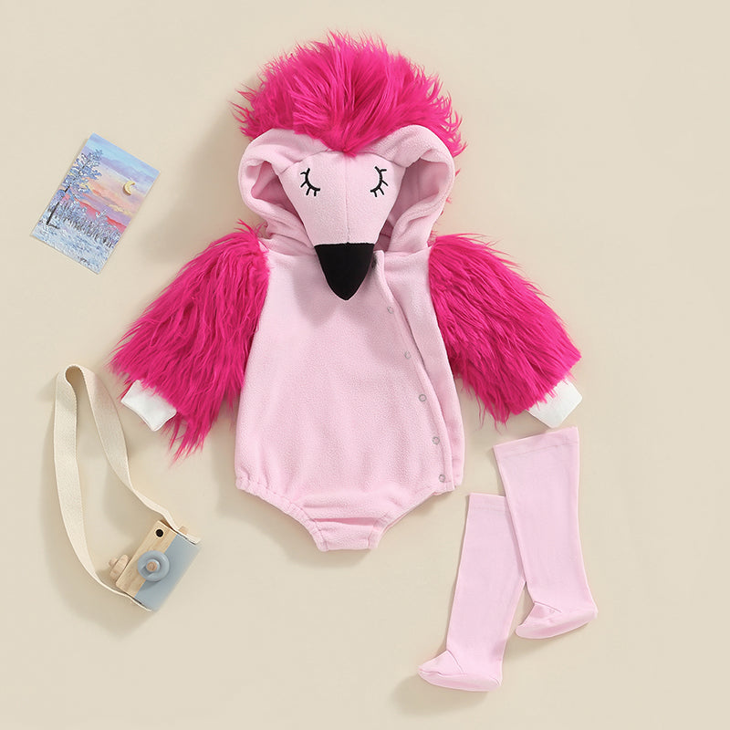 Girl's 2-Piece Fuzzy Flamingo Halloween Costume Sets with Romper & Leg Warmers